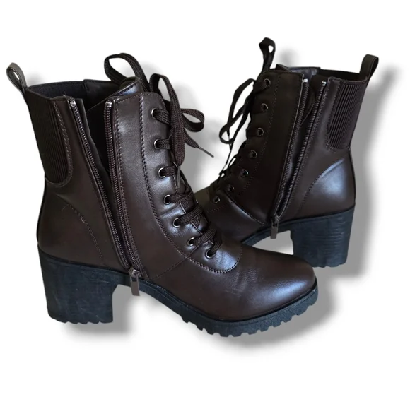 Women's Aspen-39 Chocolate Brown Vegan Leather Platform Combat Boots - Picture 13 of 16